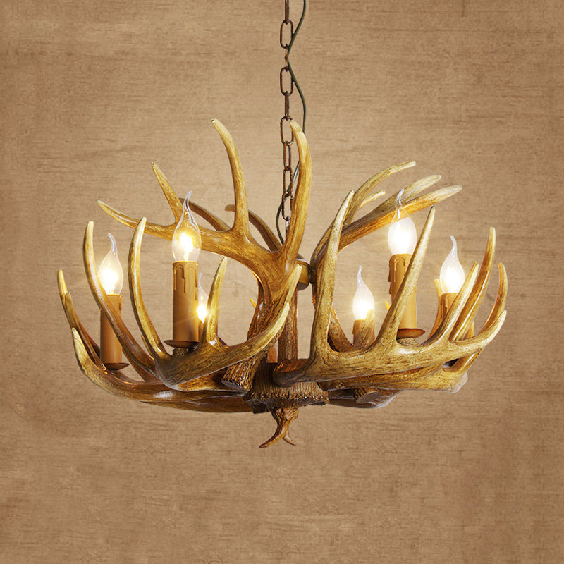 Antler Restaurant Pendant Chandelier Traditional Resin 3/4/5 Bulbs Brown Hanging Ceiling Light Kit 6 Brown Clearhalo 'Ceiling Lights' 'Chandeliers' Lighting' options 295760_cb51678f-77dd-4414-8805-3c8676211cce