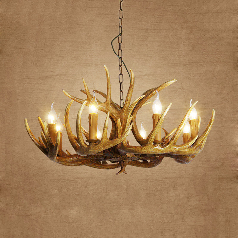 Antler Restaurant Pendant Chandelier Traditional Resin 3/4/5 Bulbs Brown Hanging Ceiling Light Kit Clearhalo 'Ceiling Lights' 'Chandeliers' Lighting' options 295762