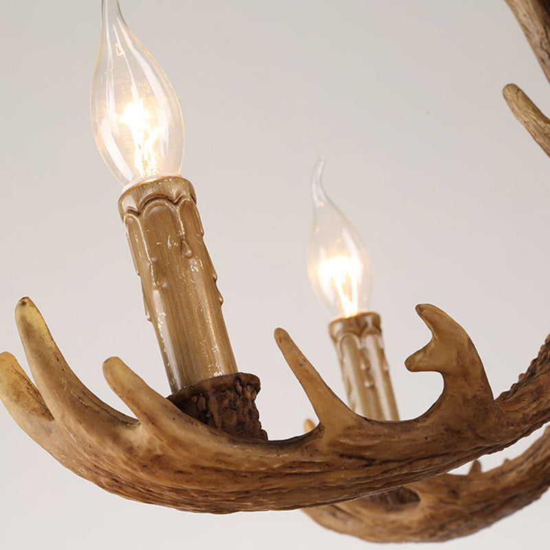 Deer Antler Resin Pendant Chandelier Rustic 12 Bulbs Living Room Suspension Hanging Light in Brown Clearhalo 'Ceiling Lights' 'Chandeliers' Lighting' options 295805