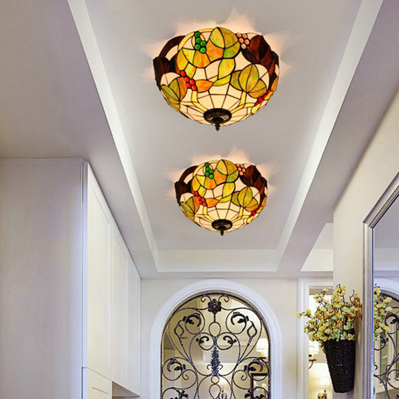 12"/16" W Tiffany Bowl Flush Mount Recessed Lighting 2/3 Bulbs Handcrafted Stained Glass Close to Ceiling Lamp Bronze 16" Clearhalo 'Ceiling Lights' 'Close To Ceiling Lights' 'Close to ceiling' 'Flush mount' Lighting' 295828
