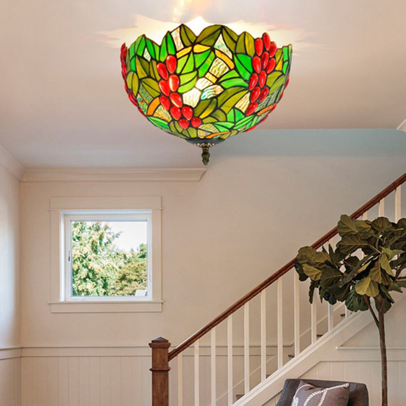 12"/16.5" W Leafy Ceiling Flush Tiffany-Style Metal 2/5 Heads Bronze Flush Mount Lighting Fixture Bronze 12" Clearhalo 'Ceiling Lights' 'Close To Ceiling Lights' 'Close to ceiling' 'Flush mount' Lighting' 295841