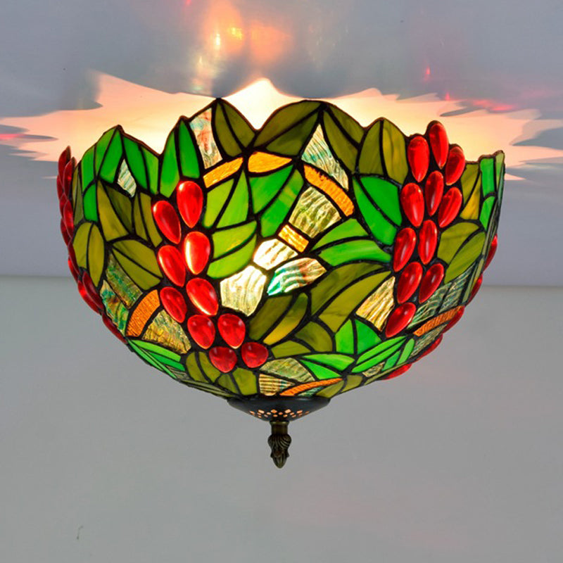 12"/16.5" W Leafy Ceiling Flush Tiffany-Style Metal 2/5 Heads Bronze Flush Mount Lighting Fixture Clearhalo 'Ceiling Lights' 'Close To Ceiling Lights' 'Close to ceiling' 'Flush mount' Lighting' 295842
