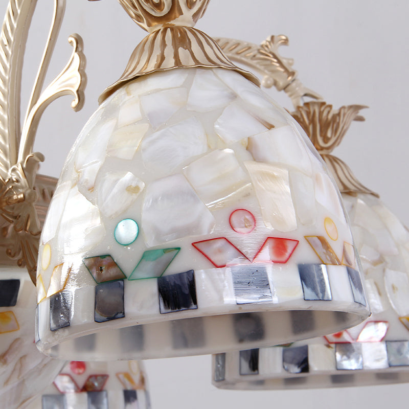 Stained Glass Mosaic Chandelier Lighting Fixture Tiffany 9/11 Lights White and Gold Hanging Lamp Kit Clearhalo 'Ceiling Lights' 'Chandeliers' 'Industrial' 'Middle Century Chandeliers' 'Tiffany Chandeliers' 'Tiffany close to ceiling' 'Tiffany' Lighting' 296002