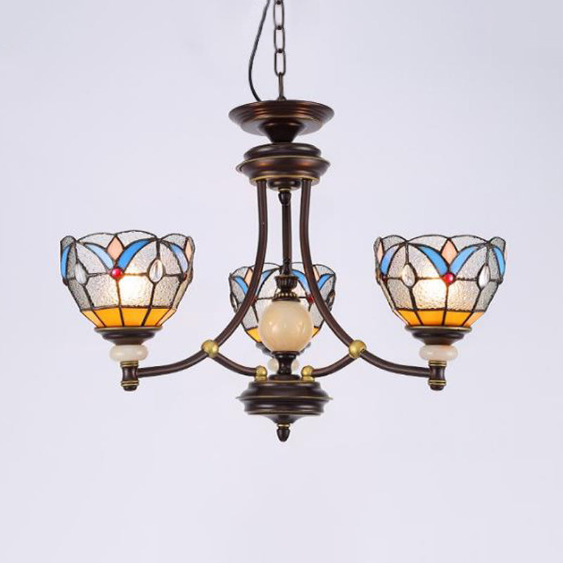 White/Clear Glass Domed Shade Chandelier Light Fixture Mediterranean 3/5/8 Lights Suspension Lamp Clearhalo 'Ceiling Lights' 'Chandeliers' 'Clear' 'Industrial' 'Middle Century Chandeliers' 'Modern' 'Tiffany Chandeliers' 'Tiffany close to ceiling' 'Tiffany' 'Traditional Chandeliers' Lighting' 296220