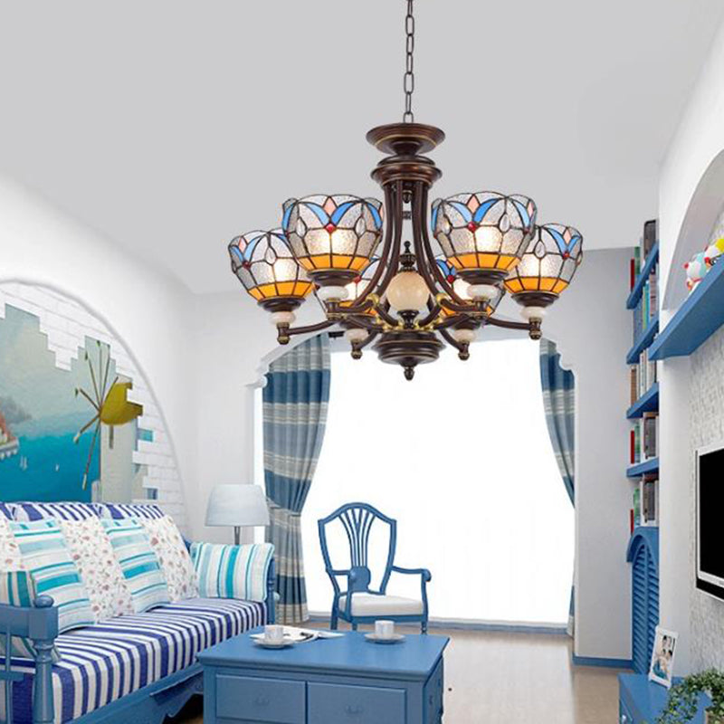 White/Clear Glass Domed Shade Chandelier Light Fixture Mediterranean 3/5/8 Lights Suspension Lamp 6 Clear Clearhalo 'Ceiling Lights' 'Chandeliers' 'Clear' 'Industrial' 'Middle Century Chandeliers' 'Modern' 'Tiffany Chandeliers' 'Tiffany close to ceiling' 'Tiffany' 'Traditional Chandeliers' Lighting' 296226