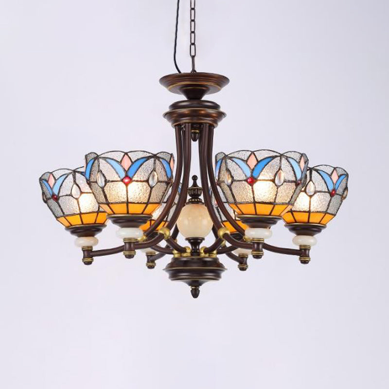 White/Clear Glass Domed Shade Chandelier Light Fixture Mediterranean 3/5/8 Lights Suspension Lamp Clearhalo 'Ceiling Lights' 'Chandeliers' 'Clear' 'Industrial' 'Middle Century Chandeliers' 'Modern' 'Tiffany Chandeliers' 'Tiffany close to ceiling' 'Tiffany' 'Traditional Chandeliers' Lighting' 296227