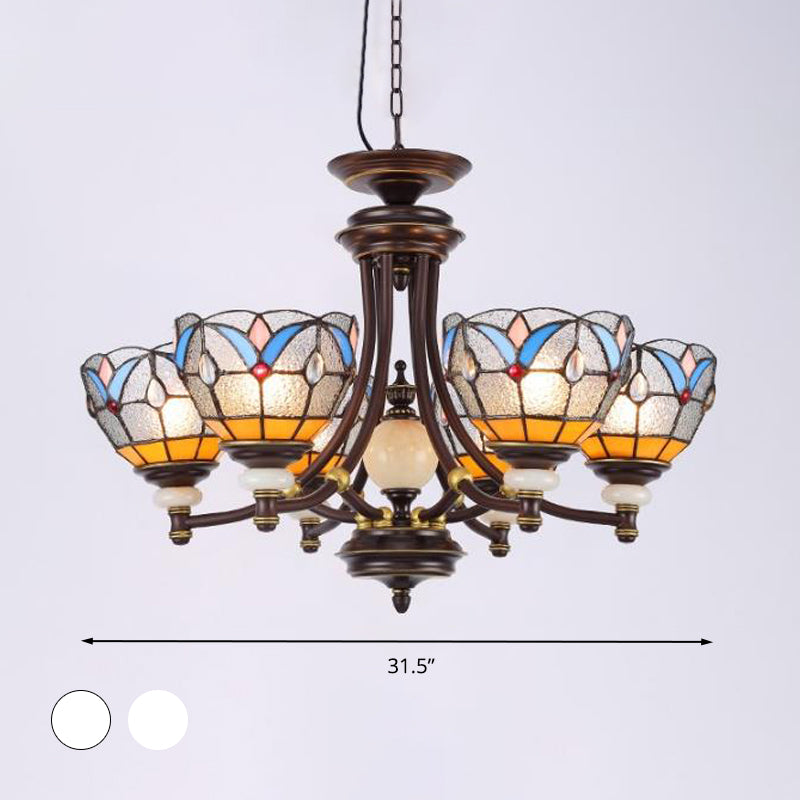 White/Clear Glass Domed Shade Chandelier Light Fixture Mediterranean 3/5/8 Lights Suspension Lamp Clearhalo 'Ceiling Lights' 'Chandeliers' 'Clear' 'Industrial' 'Middle Century Chandeliers' 'Modern' 'Tiffany Chandeliers' 'Tiffany close to ceiling' 'Tiffany' 'Traditional Chandeliers' Lighting' 296228