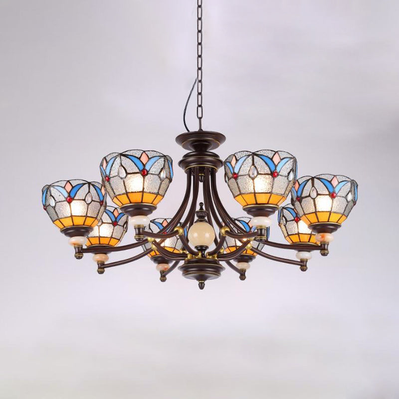 White/Clear Glass Domed Shade Chandelier Light Fixture Mediterranean 3/5/8 Lights Suspension Lamp Clearhalo 'Ceiling Lights' 'Chandeliers' 'Clear' 'Industrial' 'Middle Century Chandeliers' 'Modern' 'Tiffany Chandeliers' 'Tiffany close to ceiling' 'Tiffany' 'Traditional Chandeliers' Lighting' 296230