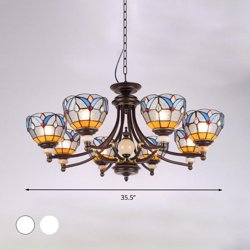 White/Clear Glass Domed Shade Chandelier Light Fixture Mediterranean 3/5/8 Lights Suspension Lamp Clearhalo 'Ceiling Lights' 'Chandeliers' 'Clear' 'Industrial' 'Middle Century Chandeliers' 'Modern' 'Tiffany Chandeliers' 'Tiffany close to ceiling' 'Tiffany' 'Traditional Chandeliers' Lighting' 296231