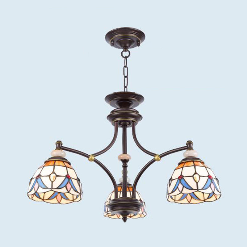White/Clear Glass Domed Shade Chandelier Light Fixture Mediterranean 3/5/8 Lights Suspension Lamp 3 White Clearhalo 'Ceiling Lights' 'Chandeliers' 'Clear' 'Industrial' 'Middle Century Chandeliers' 'Modern' 'Tiffany Chandeliers' 'Tiffany close to ceiling' 'Tiffany' 'Traditional Chandeliers' Lighting' 296232