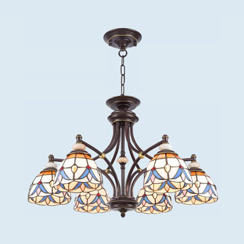 White/Clear Glass Domed Shade Chandelier Light Fixture Mediterranean 3/5/8 Lights Suspension Lamp Clearhalo 'Ceiling Lights' 'Chandeliers' 'Clear' 'Industrial' 'Middle Century Chandeliers' 'Modern' 'Tiffany Chandeliers' 'Tiffany close to ceiling' 'Tiffany' 'Traditional Chandeliers' Lighting' 296235