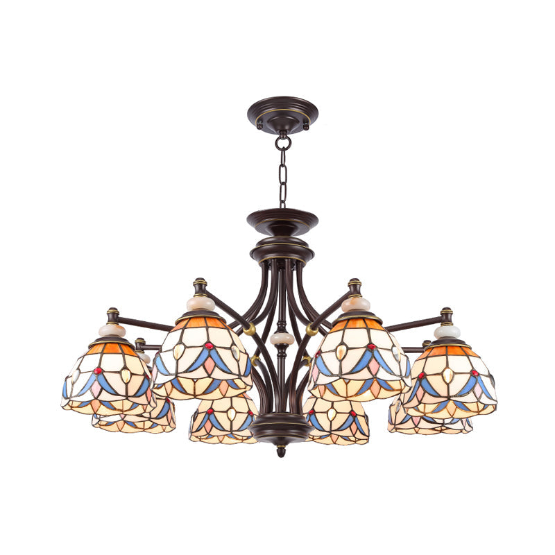 White/Clear Glass Domed Shade Chandelier Light Fixture Mediterranean 3/5/8 Lights Suspension Lamp Clearhalo 'Ceiling Lights' 'Chandeliers' 'Clear' 'Industrial' 'Middle Century Chandeliers' 'Modern' 'Tiffany Chandeliers' 'Tiffany close to ceiling' 'Tiffany' 'Traditional Chandeliers' Lighting' 296237