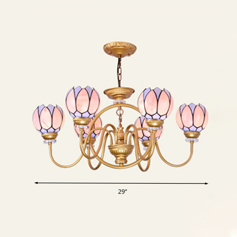Gold 3/5/6 Lights Chandelier Pendant Light Tiffany Stained Glass Flower Ceiling Lamp for Living Room Clearhalo 'Ceiling Lights' 'Chandeliers' 'Close To Ceiling Lights' 'Industrial' 'Middle Century Chandeliers' 'Tiffany Chandeliers' 'Tiffany close to ceiling' 'Tiffany' Lighting' 296490