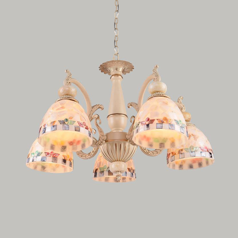 Mosaic Stained Glass Pendant Chandelier Mediterranean 3/5/9 Lights Beige Drop Lamp for Living Room Clearhalo 'Ceiling Lights' 'Chandeliers' 'Close To Ceiling Lights' 'Industrial' 'Middle Century Chandeliers' 'Tiffany Chandeliers' 'Tiffany close to ceiling' 'Tiffany' Lighting' 296529