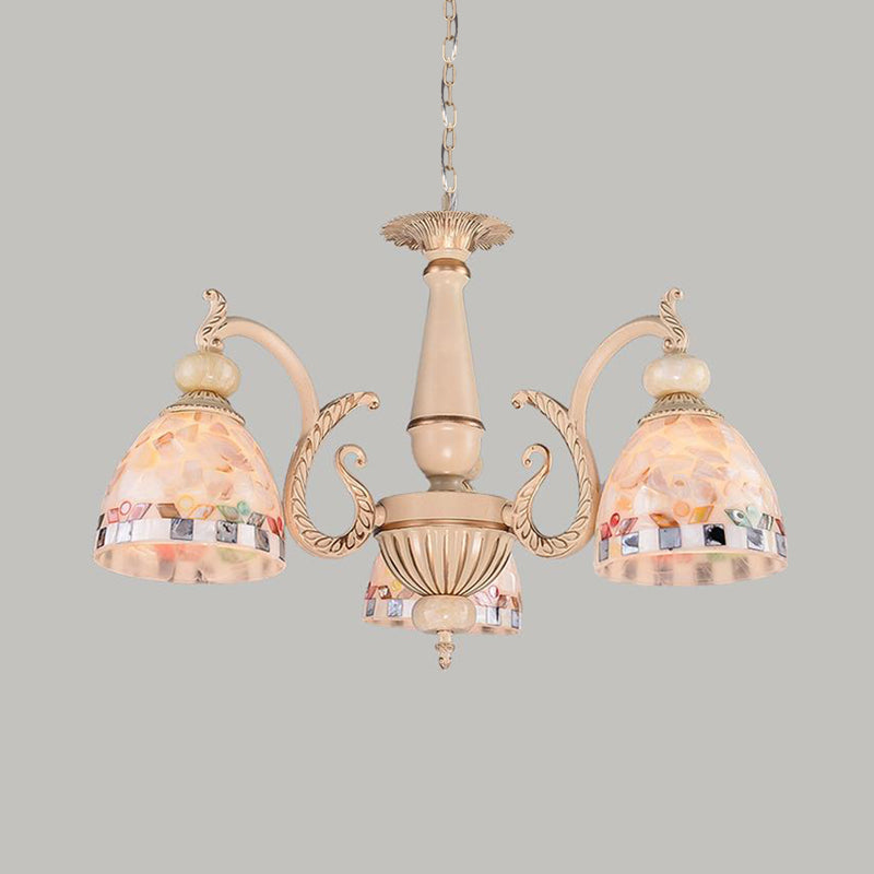 Mosaic Stained Glass Pendant Chandelier Mediterranean 3/5/9 Lights Beige Drop Lamp for Living Room Clearhalo 'Ceiling Lights' 'Chandeliers' 'Close To Ceiling Lights' 'Industrial' 'Middle Century Chandeliers' 'Tiffany Chandeliers' 'Tiffany close to ceiling' 'Tiffany' Lighting' 296532