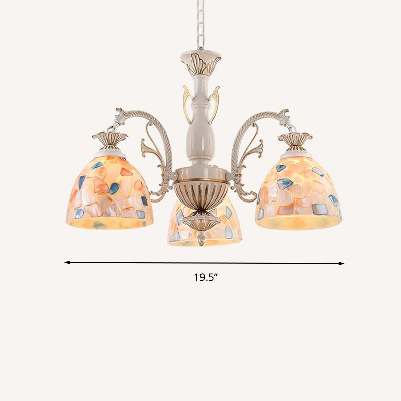 Stained Glass White and Gold Ceiling Chandelier Dome 3/5/9 Lights Tiffany Pendant Lighting Clearhalo 'Ceiling Lights' 'Chandeliers' 'Close To Ceiling Lights' 'Industrial' 'Middle Century Chandeliers' 'Tiffany Chandeliers' 'Tiffany close to ceiling' 'Tiffany' Lighting' 296561