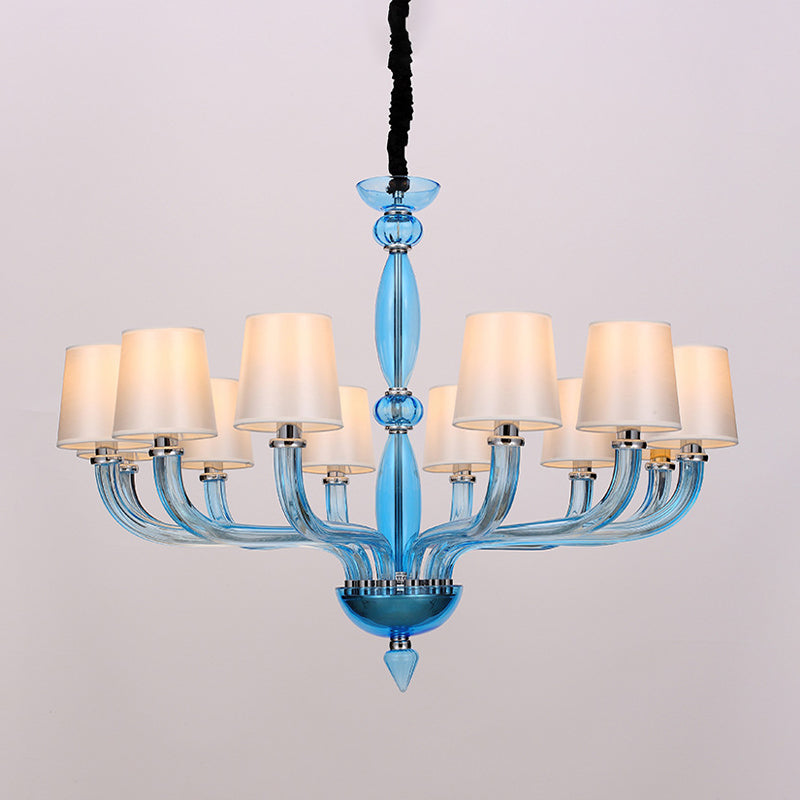 12 Bulbs Ceiling Chandelier Tradition Starburst White/Red/Blue Glass Hanging Pendant Light with Cone Fabric Shade Clearhalo 'Ceiling Lights' 'Chandeliers' Lighting' options 296821