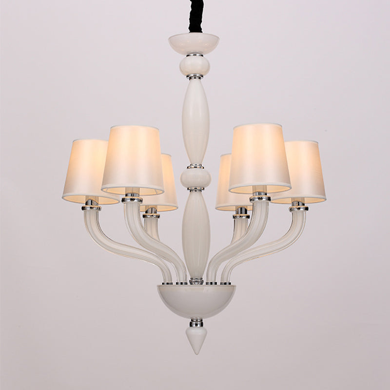 12 Bulbs Ceiling Chandelier Tradition Starburst White/Red/Blue Glass Hanging Pendant Light with Cone Fabric Shade White Clearhalo 'Ceiling Lights' 'Chandeliers' Lighting' options 296828_17e11506-dcc8-4d27-9a19-5e5e09996d09