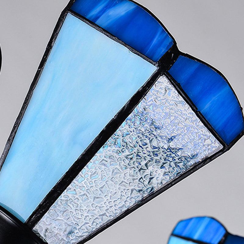 Black 3/6/8 Lights Ceiling Chandelier Baroque Blue Frosted Glass Cone Ceiling Pendant Light, 18"/27.5"/32.5" W Clearhalo 'Ceiling Lights' 'Chandeliers' 'Close To Ceiling Lights' 'Industrial' 'Middle Century Chandeliers' 'Tiffany Chandeliers' 'Tiffany close to ceiling' 'Tiffany' Lighting' 296954