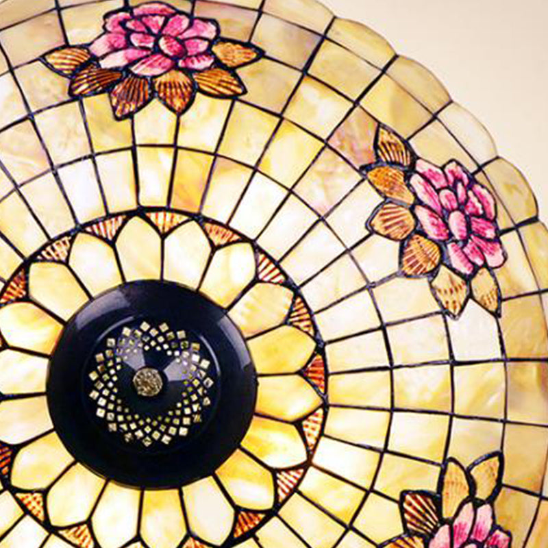 4 Lights Corridor Semi Flush Mount Light Tiffany Style Brass Ceiling Lighting with Butterfly/Rose/Fruit Shell Shade Clearhalo 'Ceiling Lights' 'Close To Ceiling Lights' 'Close to ceiling' 'Semi-flushmount' 'Tiffany close to ceiling' 'Tiffany' Lighting' 297136