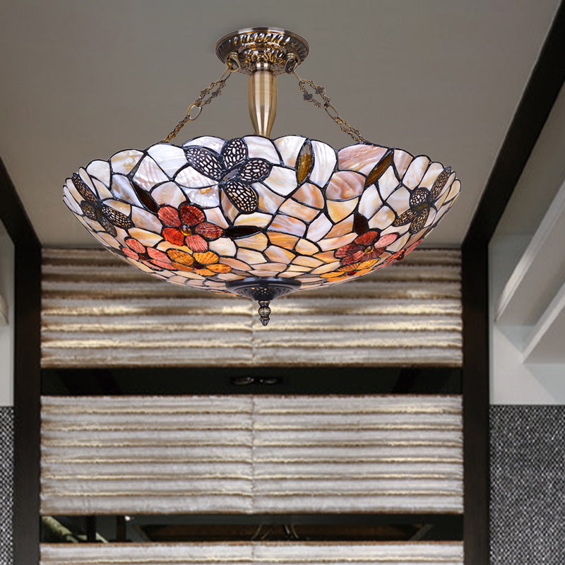 16"/20.5" Wide Butterfly Ceiling Flush Mount Mediterranean Shell 3/4 Lights Silver Semi Flush Silver Clearhalo 'Ceiling Lights' 'Close To Ceiling Lights' 'Close to ceiling' 'Semi-flushmount' 'Tiffany close to ceiling' 'Tiffany' Lighting' 297154