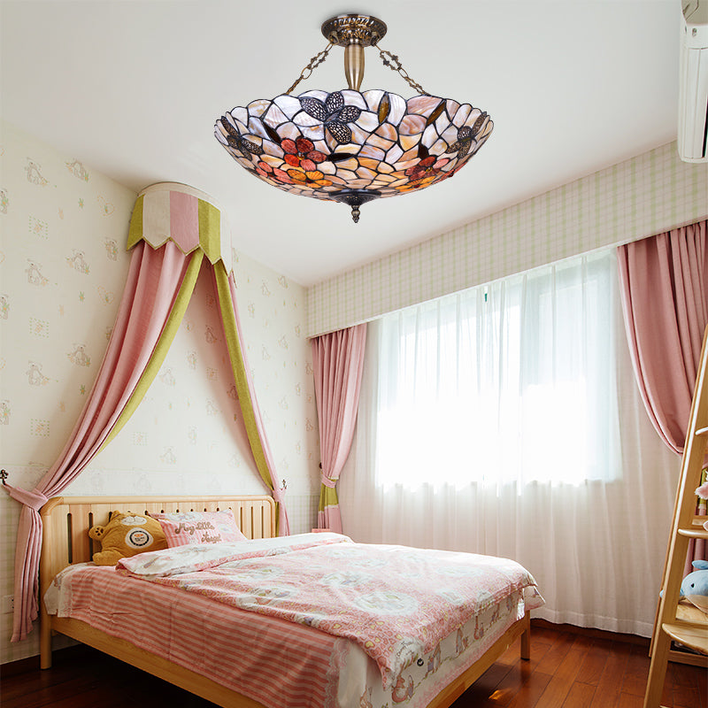 16"/20.5" Wide Butterfly Ceiling Flush Mount Mediterranean Shell 3/4 Lights Silver Semi Flush Clearhalo 'Ceiling Lights' 'Close To Ceiling Lights' 'Close to ceiling' 'Semi-flushmount' 'Tiffany close to ceiling' 'Tiffany' Lighting' 297156