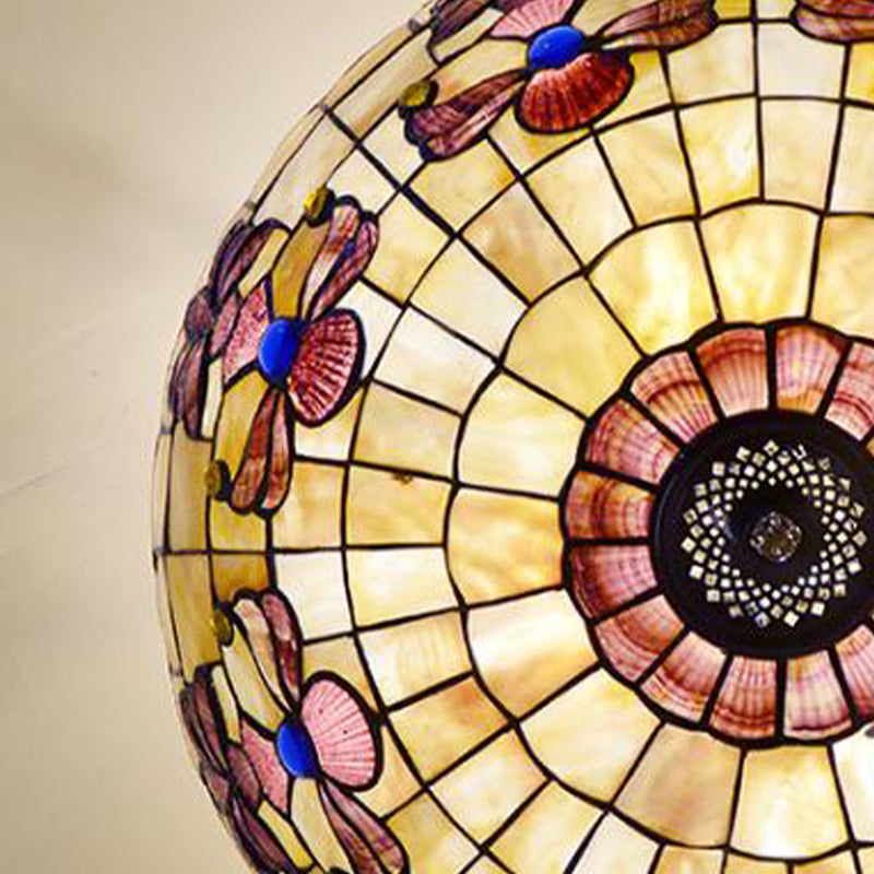 20.5"/21.5" Wide Shell Flower Ceiling Flush Mount Mediterranean 4 Lights Brass Semi Flush Light Clearhalo 'Ceiling Lights' 'Close To Ceiling Lights' 'Close to ceiling' 'Semi-flushmount' 'Tiffany close to ceiling' 'Tiffany' Lighting' 297169