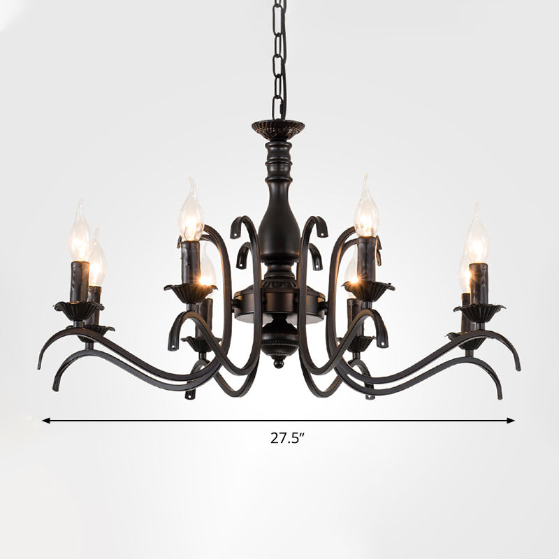 Metal Candle Shaped Ceiling Chandelier Antique 3/5/6 Lights Beedroom Hanging Pendant Light in Black Clearhalo 'Ceiling Lights' 'Chandeliers' Lighting' options 297179