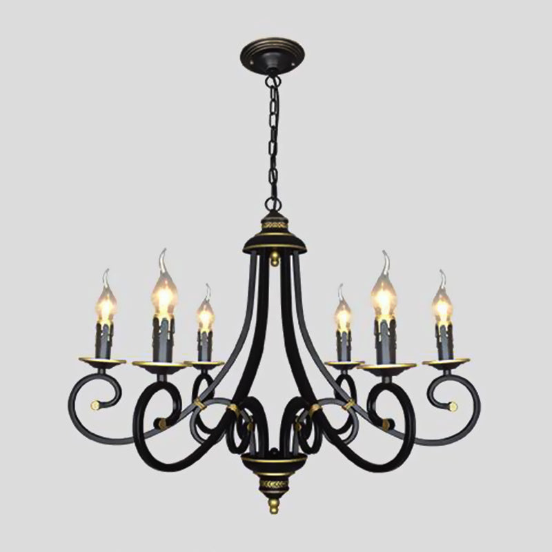 Black Candle Chandelier Lighting Vintage Metal 3/5/6 Bulbs Dining Room Ceiling Suspension Lamp with Curly Arm Clearhalo 'Ceiling Lights' 'Chandeliers' Lighting' options 297214
