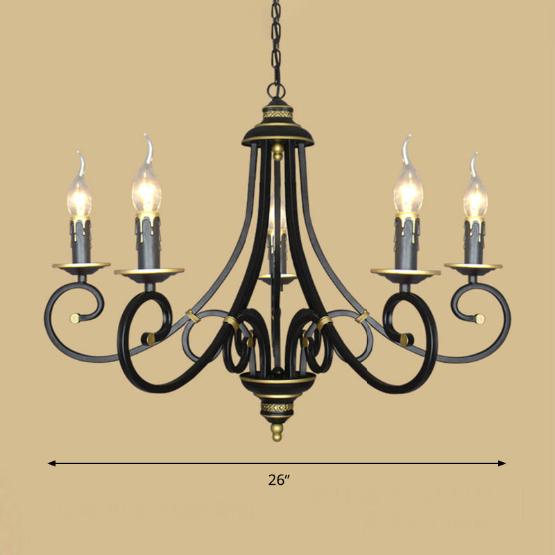 Black Candle Chandelier Lighting Vintage Metal 3/5/6 Bulbs Dining Room Ceiling Suspension Lamp with Curly Arm Clearhalo 'Ceiling Lights' 'Chandeliers' Lighting' options 297217