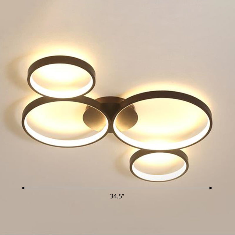 Circle Ring Acrylic Ceiling Mounted Fixture 4 Lights Black Flush Light for Living Room Clearhalo 'Ceiling Lights' 'Close To Ceiling Lights' 'Close to ceiling' 'Flush mount' Lighting' 297666