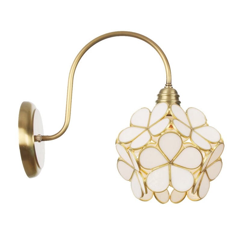 Floral-Like Wall Lighting Minimalist Metal 1 Light Living Room Sconce Light Fixture with White/Pink/Blue Glass Shade Clearhalo 'Cast Iron' 'Glass' 'Industrial' 'Modern wall lights' 'Modern' 'Tiffany' 'Traditional wall lights' 'Wall Lamps & Sconces' 'Wall Lights' Lighting' 298101