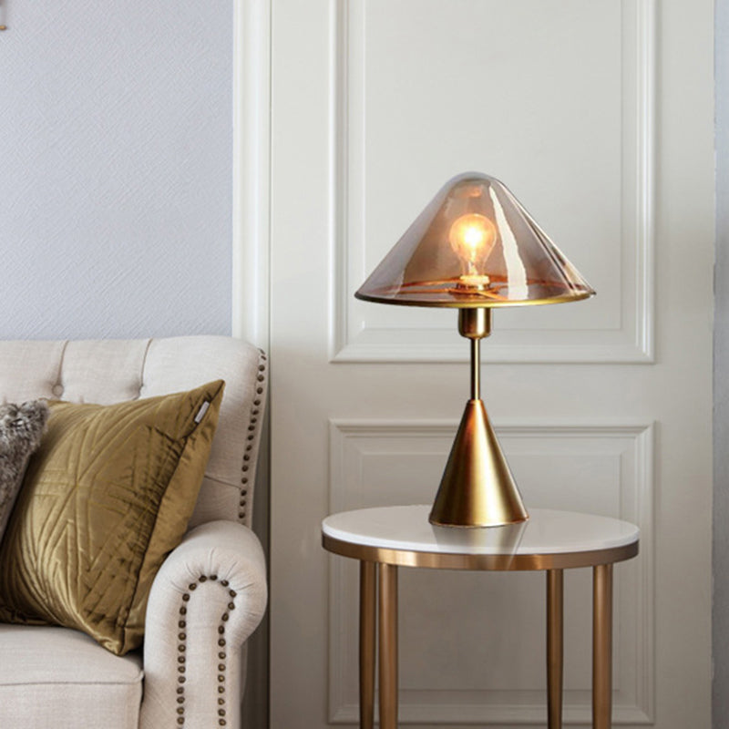 1 Light Living Room Task Lamp Modern Gold Table Light with Conical Amber Glass Shade Gold Clearhalo 'Lamps' 'Table Lamps' Lighting' 298138