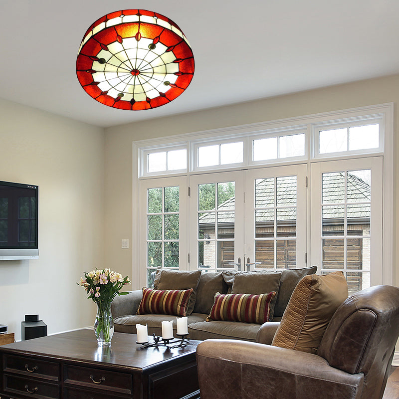 Bedroom Ceiling Lights Tiffany, Drum Flush Mount Light Fixture with Jewel Decoration Red Clearhalo 'Ceiling Lights' 'Close To Ceiling Lights' 'Close to ceiling' 'Flush mount' Lighting' 2994