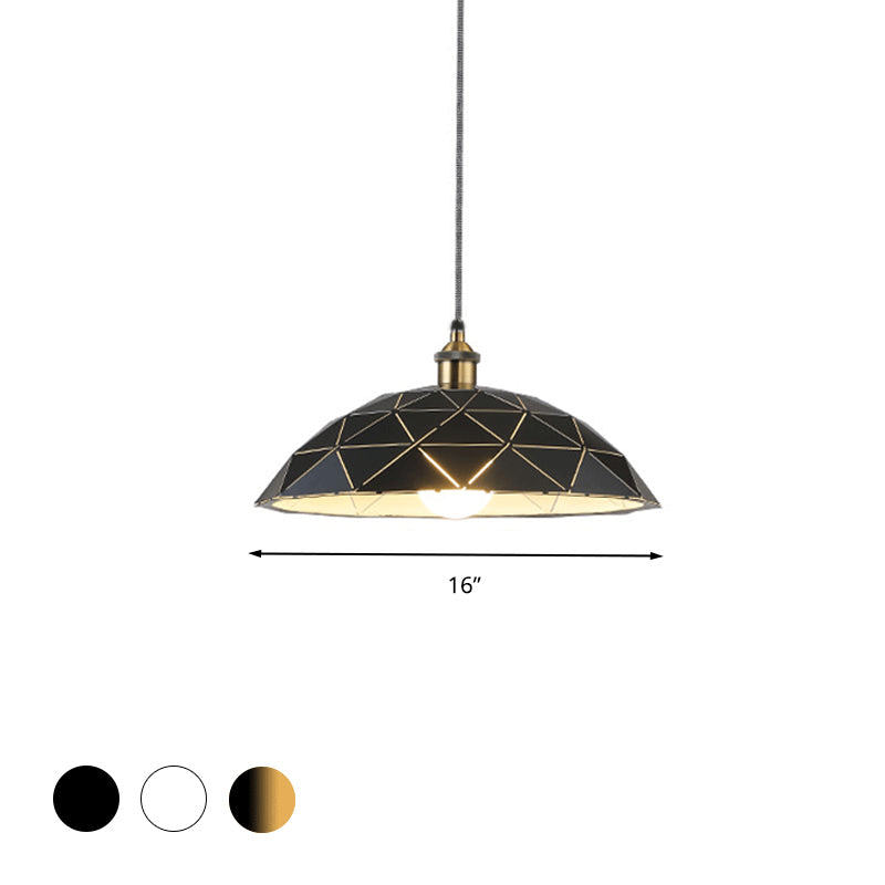 1 Light Dome Suspension Lamp Industrial Black/White Metal Pendant Light for Living Room, 13"/16"/19.5" Wide Clearhalo 'Art Deco Pendants' 'Black' 'Cast Iron' 'Ceiling Lights' 'Ceramic' 'Crystal' 'Industrial Pendants' 'Industrial' 'Metal' 'Middle Century Pendants' 'Pendant Lights' 'Pendants' 'Rustic Pendants' 'Tiffany' Lighting' 2_7f818f20-3820-4e6a-b7c9-4b85691368b6