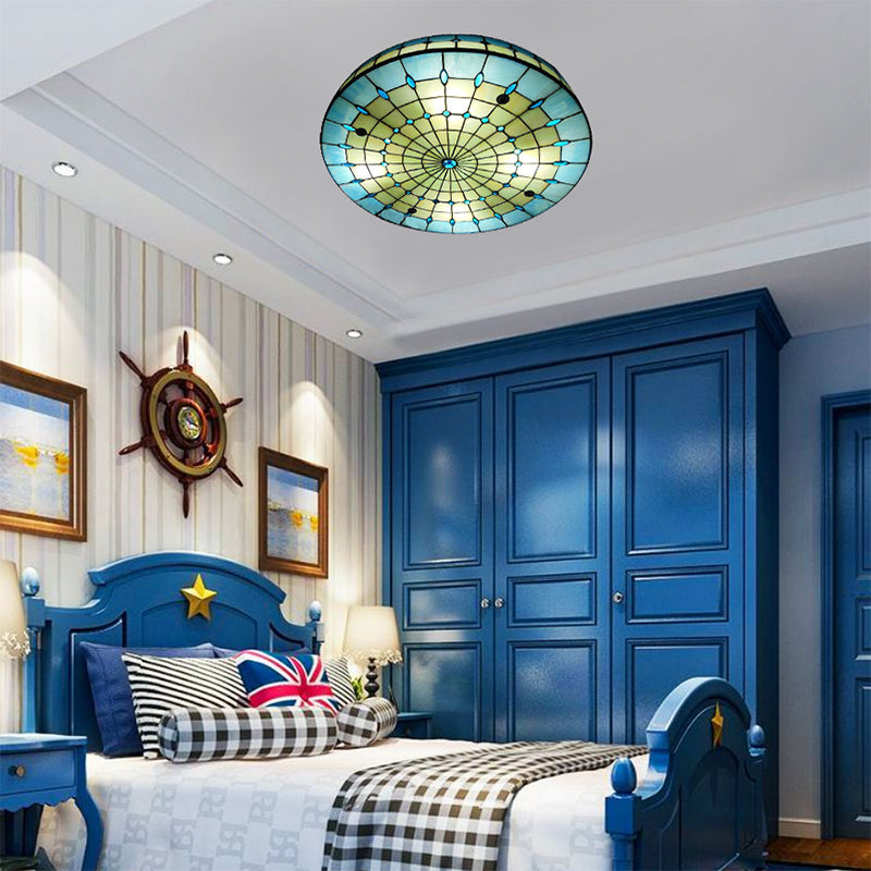 Bedroom Ceiling Lights Tiffany, Drum Flush Mount Light Fixture with Jewel Decoration Blue Clearhalo 'Ceiling Lights' 'Close To Ceiling Lights' 'Close to ceiling' 'Flush mount' Lighting' 3000