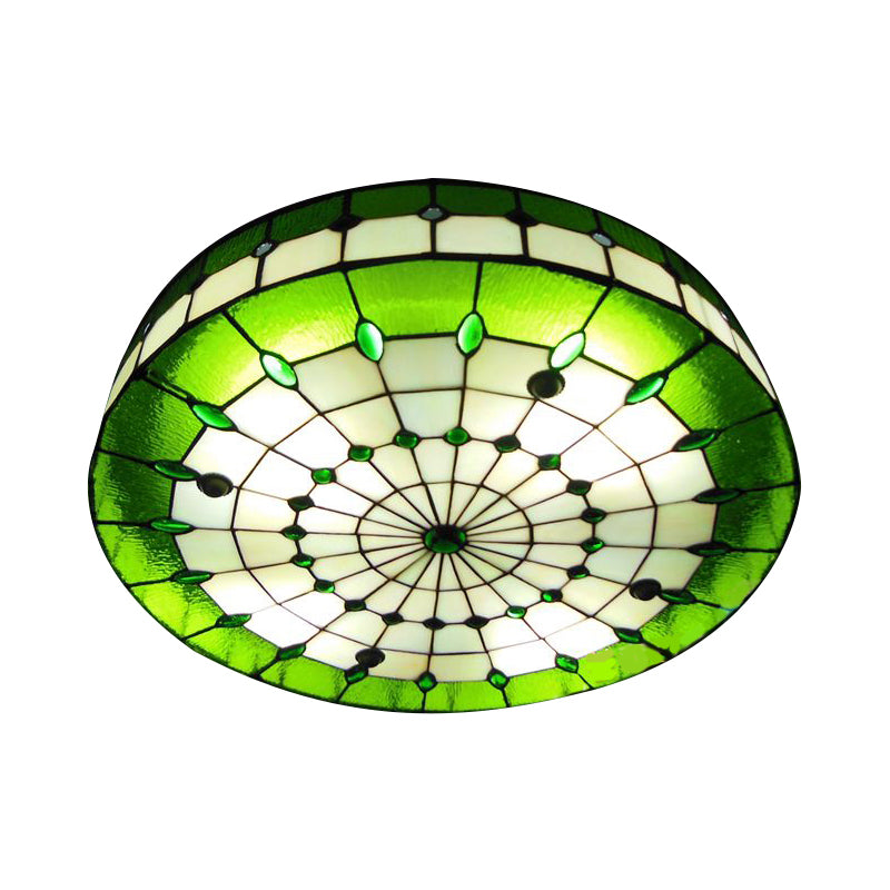 Bedroom Ceiling Lights Tiffany, Drum Flush Mount Light Fixture with Jewel Decoration Green Clearhalo 'Ceiling Lights' 'Close To Ceiling Lights' 'Close to ceiling' 'Flush mount' Lighting' 3001