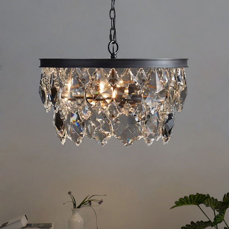 4 Bulbs Circular Pendant Lamp Retro Black/Gold Beveled Glass Crystal Chandelier Light Fixture for Restaurant Clearhalo 'Ceiling Lights' 'Chandeliers' Lighting' options 302904