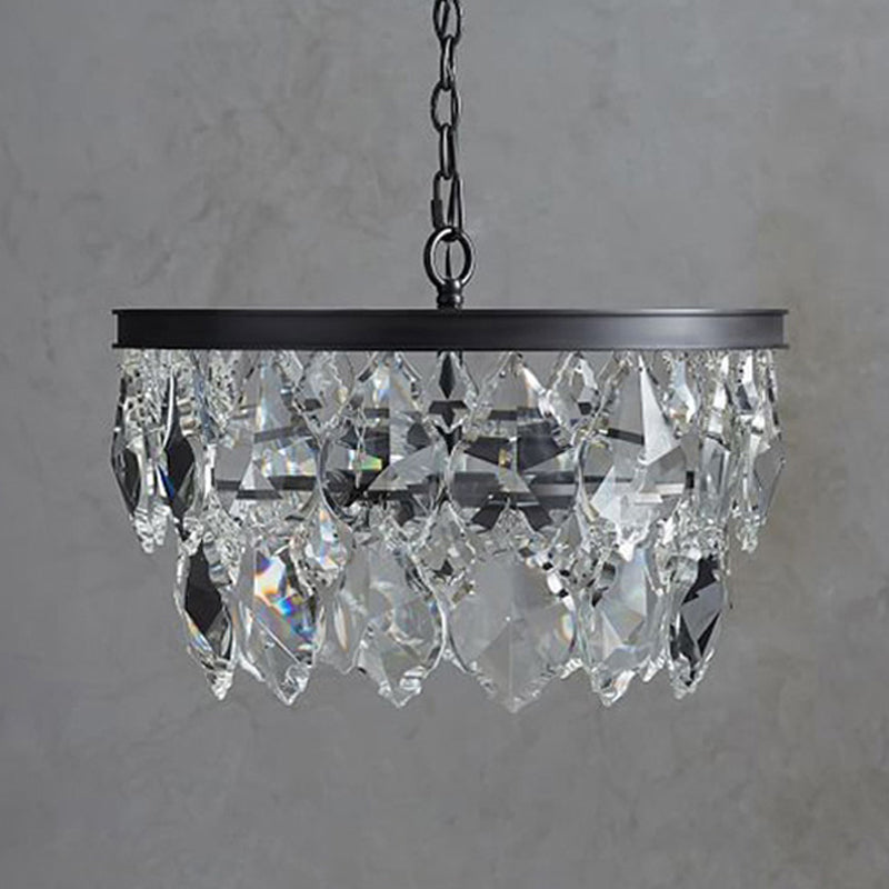 4 Bulbs Circular Pendant Lamp Retro Black/Gold Beveled Glass Crystal Chandelier Light Fixture for Restaurant Clearhalo 'Ceiling Lights' 'Chandeliers' Lighting' options 302906