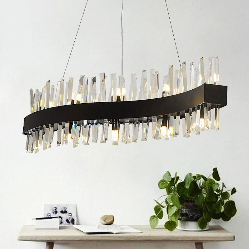 Traditional Wave Chandelier Lighting Fixture Crystal Block LED Pendant Ceiling Light in Black Black Clearhalo 'Ceiling Lights' 'Chandeliers' Lighting' options 302920_58ef1528-47fc-4398-be95-2afe84dfda07