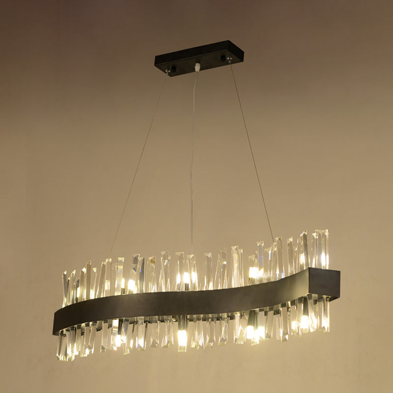 Traditional Wave Chandelier Lighting Fixture Crystal Block LED Pendant Ceiling Light in Black Clearhalo 'Ceiling Lights' 'Chandeliers' Lighting' options 302921