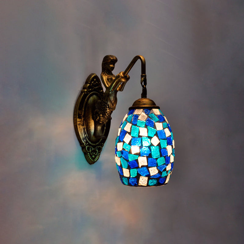 Dome Vanity Lamp 1 Light Silver/Red/Yellow Stained Glass Mediterranean Stylish Sconce Light Fixture for Bathroom Clearhalo 'Industrial' 'Middle century wall lights' 'Tiffany wall lights' 'Tiffany' 'Wall Lamps & Sconces' 'Wall Lights' Lighting' 303002