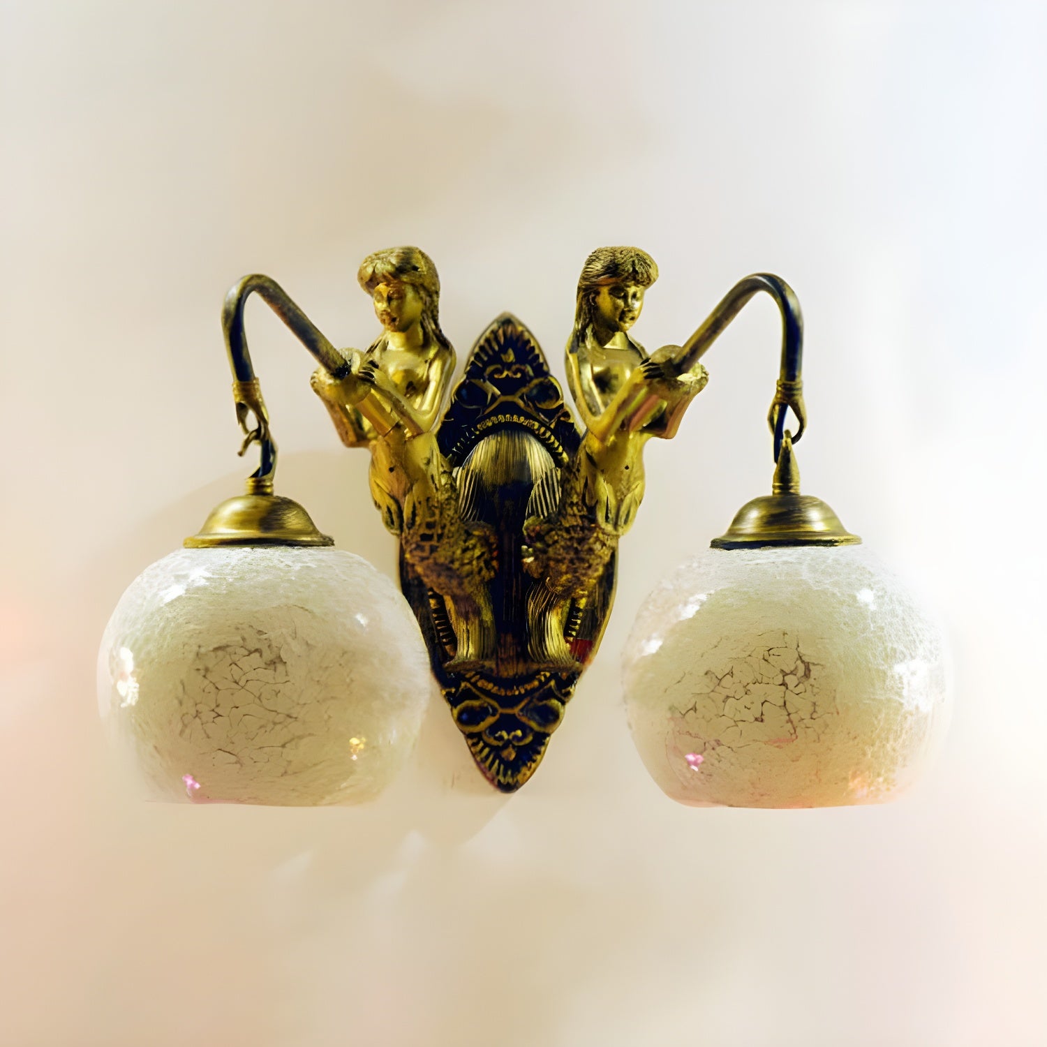 Mermaid Wall Lighting Idea 2 Lights Hand Cut Glass Baroque Sconce Light in White/Yellow/Orange for Living Room White Clearhalo 'Industrial' 'Middle century wall lights' 'Tiffany wall lights' 'Tiffany' 'Wall Lamps & Sconces' 'Wall Lights' Lighting' 303042