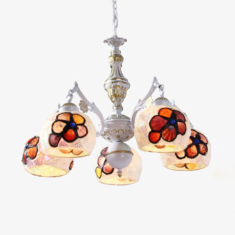Flower Chandelier Lighting Fixture Tiffany Stained Art Glass 5/9/11 Lights White Ceiling Pendant Clearhalo 'Ceiling Lights' 'Chandeliers' 'Industrial' 'Middle Century Chandeliers' 'Tiffany Chandeliers' 'Tiffany close to ceiling' 'Tiffany' Lighting' 303296