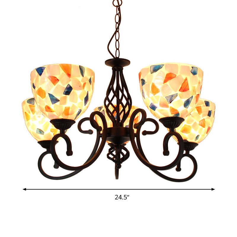Dome Shell Chandelier Light Mediterranean 5/6/8 Lights Beige Hanging Lamp Kit for Bedroom Clearhalo 'Ceiling Lights' 'Chandeliers' 'Industrial' 'Middle Century Chandeliers' 'Tiffany Chandeliers' 'Tiffany close to ceiling' 'Tiffany' Lighting' 303346