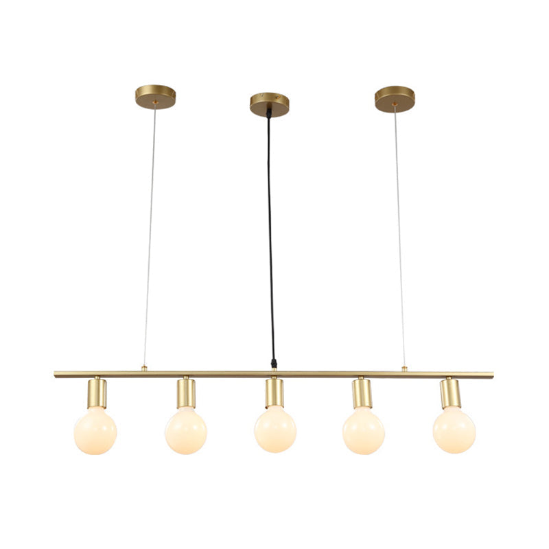 Linear Metal Island Lighting Contemporary 5 Bulbs White/Gold Finish Hanging Ceiling Lamp for Dining Room Clearhalo 'Ceiling Lights' 'Island Lights' Lighting' 303557