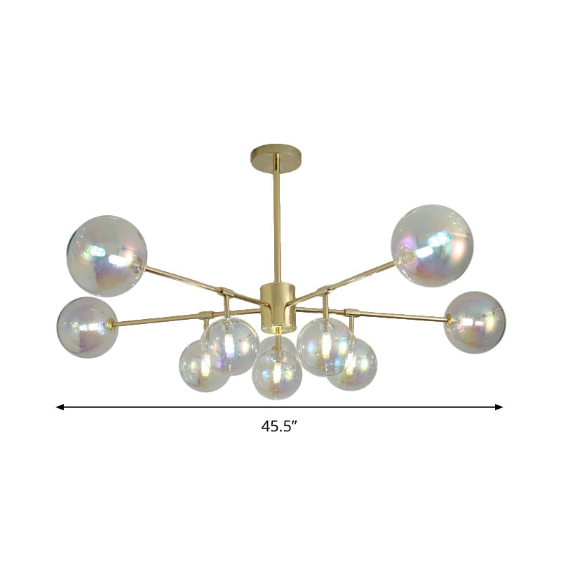 10 Heads Living Room Chandelier Lighting Modern Gold LED Pendant Lamp with Sphere Rainbow Glass Shade Clearhalo 'Ceiling Lights' 'Chandeliers' 'Glass shade' 'Glass' 'Modern Chandeliers' 'Modern' Lighting' 303564
