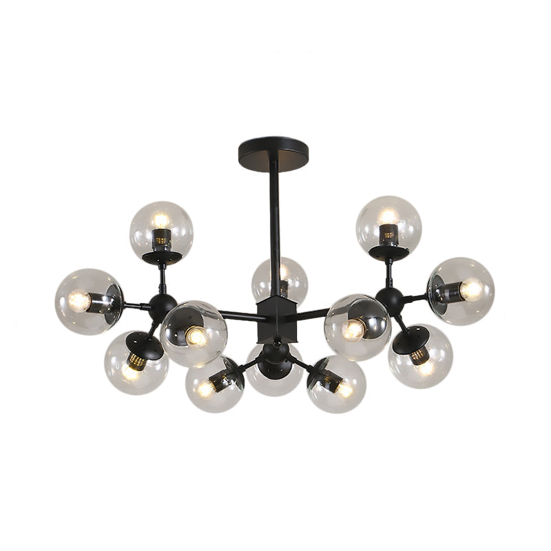 Modern 8/12 Heads Ceiling Chandelier Black Sphere Hanging Light Fixture with Clear Glass Shade Clearhalo 'Ceiling Lights' 'Chandeliers' 'Close To Ceiling Lights' 'Glass shade' 'Glass' 'Modern Chandeliers' 'Modern' Lighting' 303663