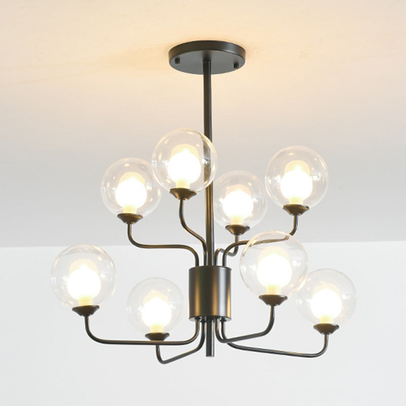 Spherical Bedroom Semi Flush Lighting Clear Glass 8 Lights Minimalist Close to Ceiling Lamp in Black/Gold Black Clearhalo 'Ceiling Lights' 'Chandeliers' 'Close To Ceiling Lights' 'Close to ceiling' 'Glass shade' 'Glass' 'Semi-flushmount' Lighting' 311180