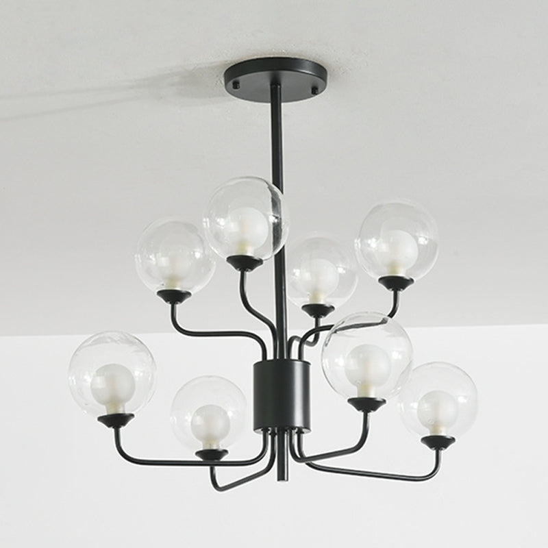 Spherical Bedroom Semi Flush Lighting Clear Glass 8 Lights Minimalist Close to Ceiling Lamp in Black/Gold Clearhalo 'Ceiling Lights' 'Chandeliers' 'Close To Ceiling Lights' 'Close to ceiling' 'Glass shade' 'Glass' 'Semi-flushmount' Lighting' 311181